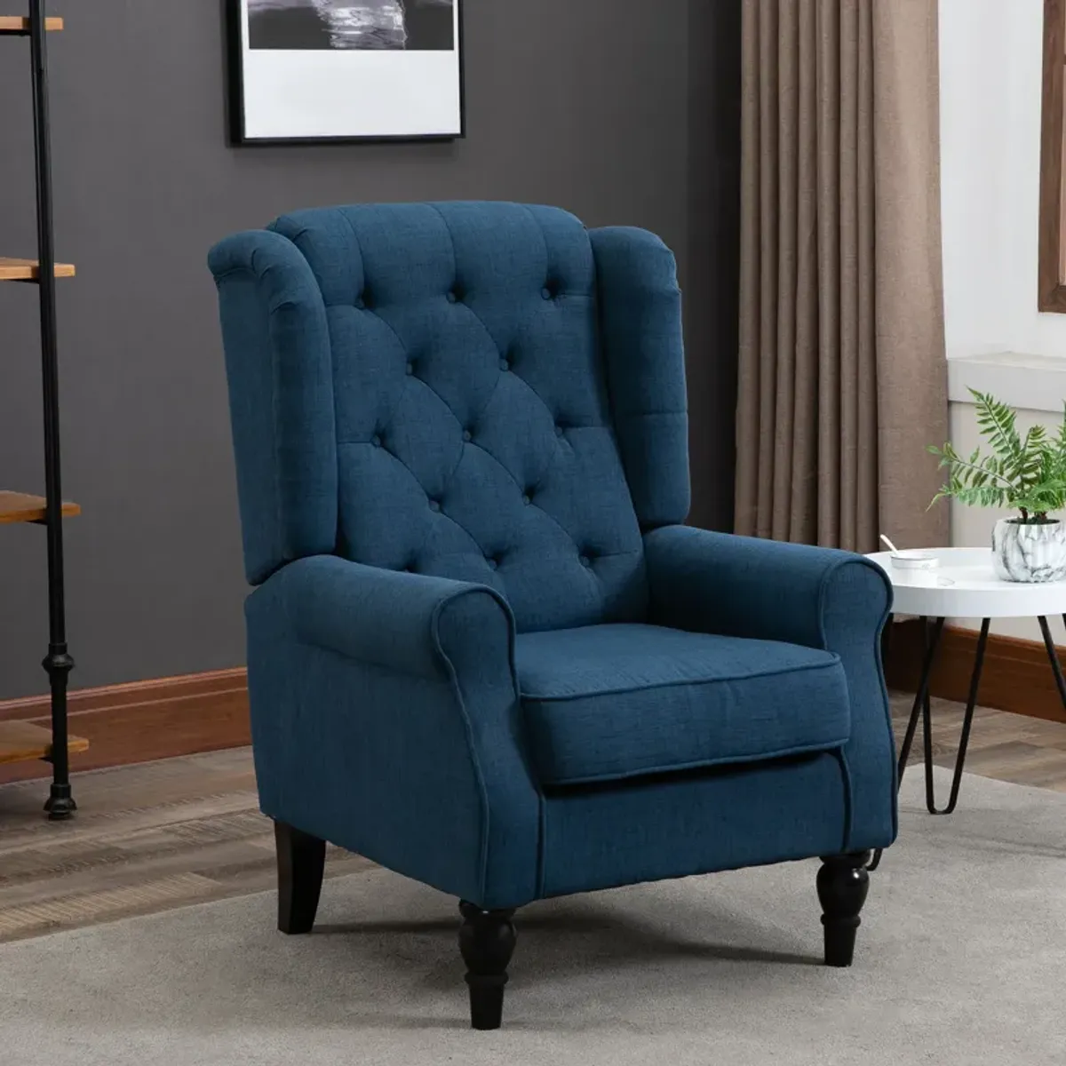 HOMCOM Button-Tufted Accent Chair with High Wingback, Rounded Cushioned Armrests and Thick Padded Seat, Blue