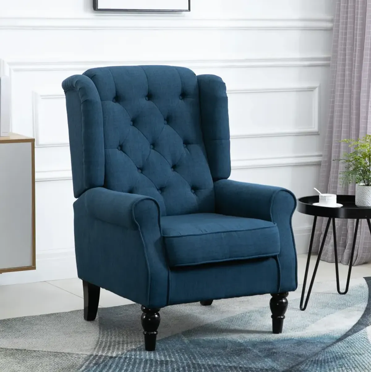 HOMCOM Button-Tufted Accent Chair with High Wingback, Rounded Cushioned Armrests and Thick Padded Seat, Blue