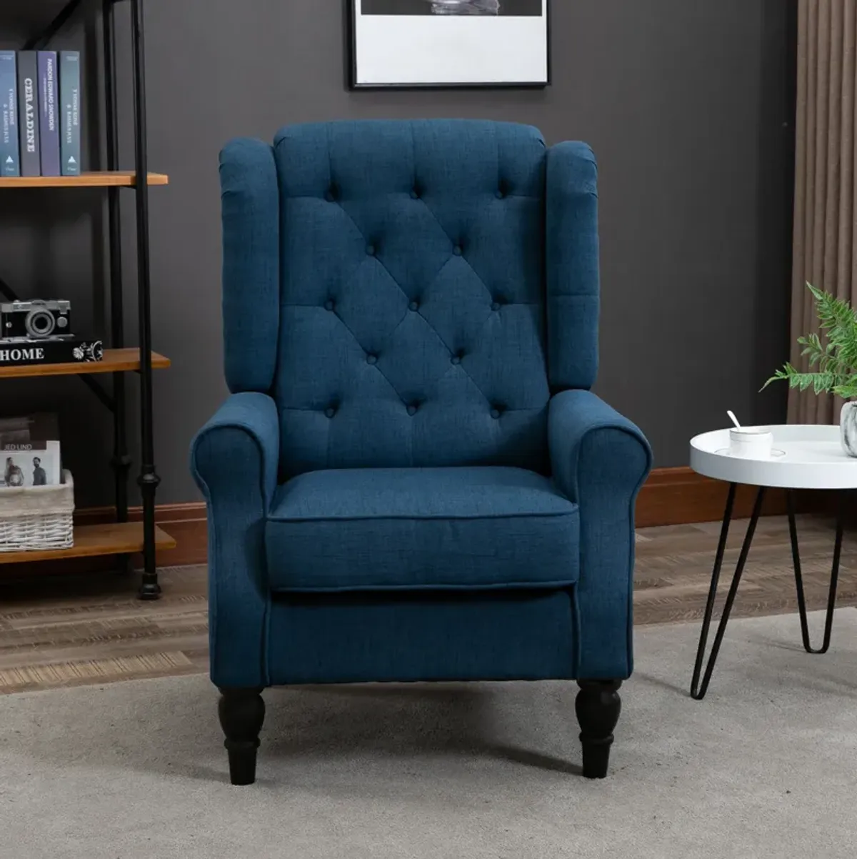 HOMCOM Button-Tufted Accent Chair with High Wingback, Rounded Cushioned Armrests and Thick Padded Seat, Blue