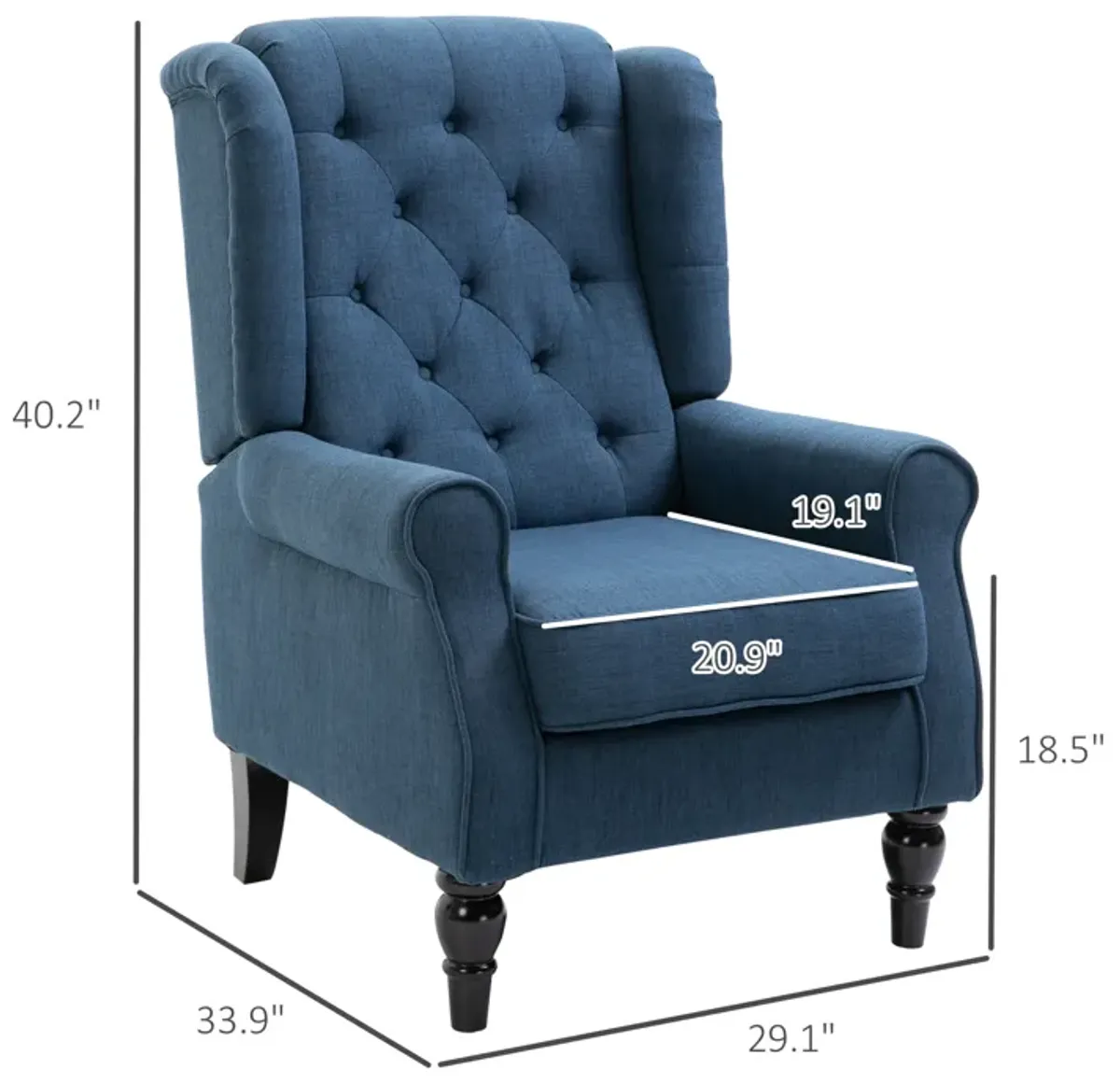 HOMCOM Button-Tufted Accent Chair with High Wingback, Rounded Cushioned Armrests and Thick Padded Seat, Blue