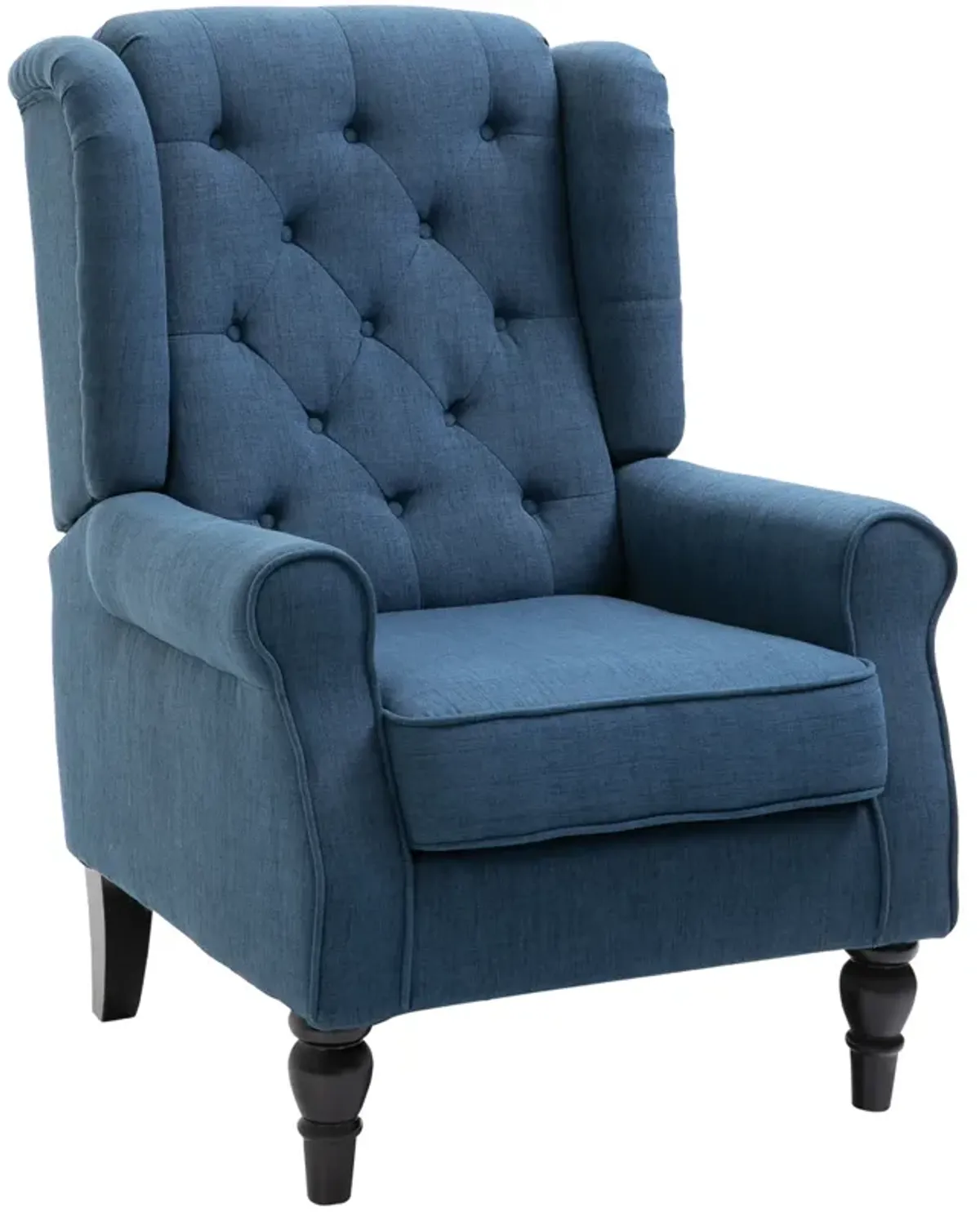 HOMCOM Button-Tufted Accent Chair with High Wingback, Rounded Cushioned Armrests and Thick Padded Seat, Blue