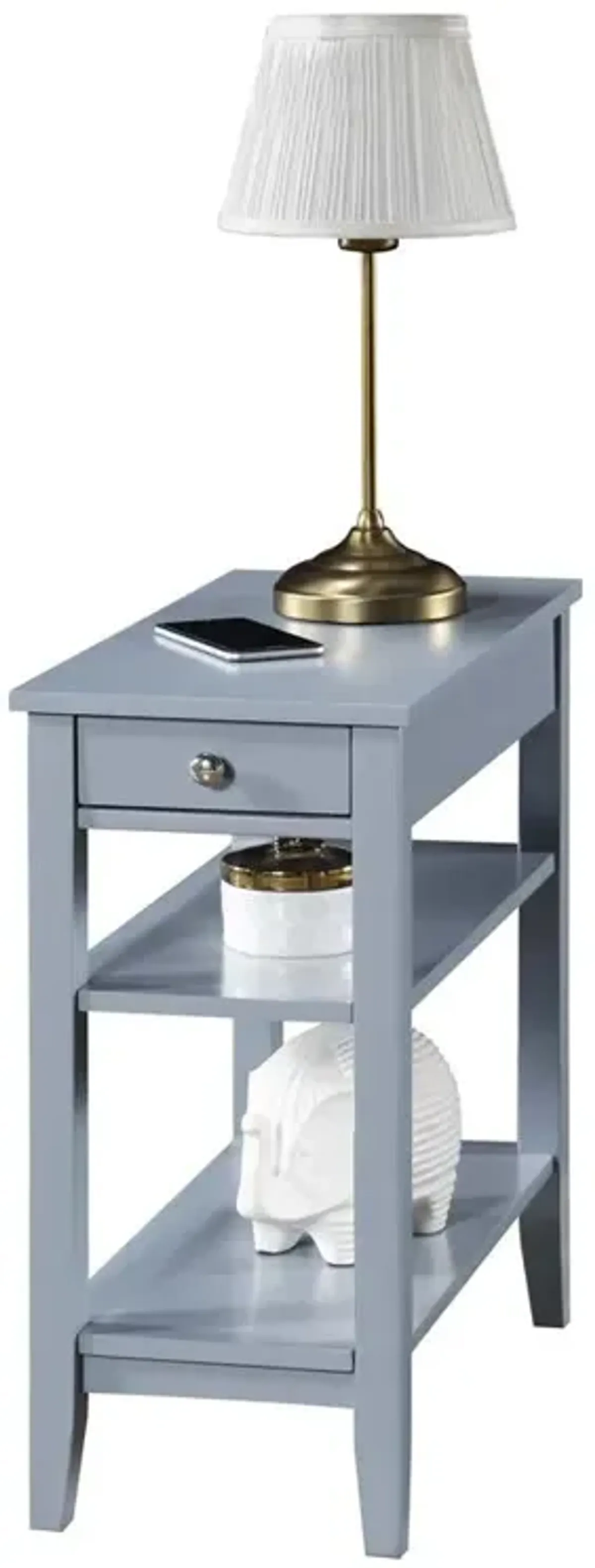 Convenience Concepts American Heritage 1 Drawer Chairside End Table with Shelves Gray