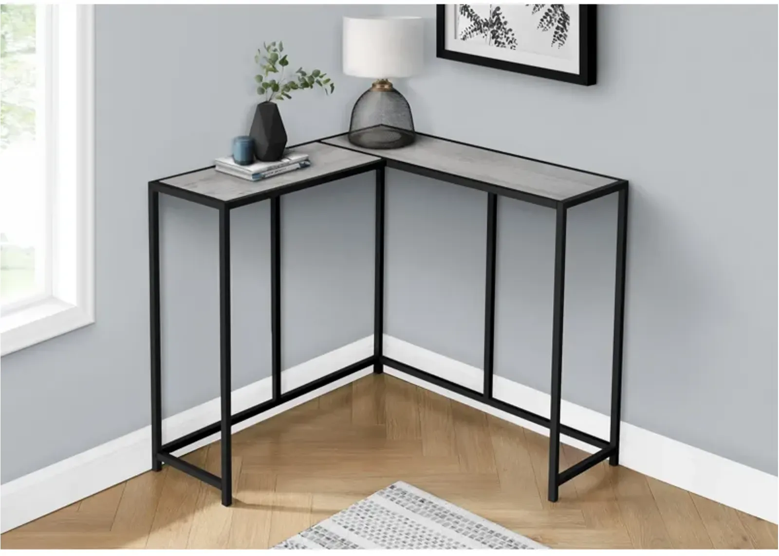 Monarch Specialties I 2156 Accent Table, Console, Entryway, Narrow, Corner, Living Room, Bedroom, Metal, Laminate, Grey, Black, Contemporary, Modern