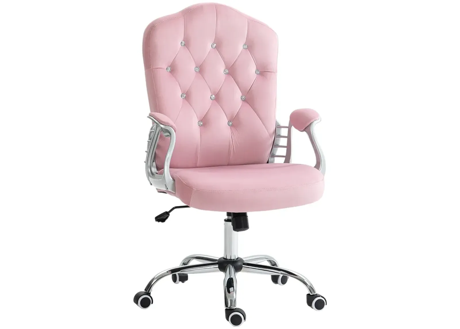 Pink Velvet Computer Chair: Button Tufted, Swivel Wheels