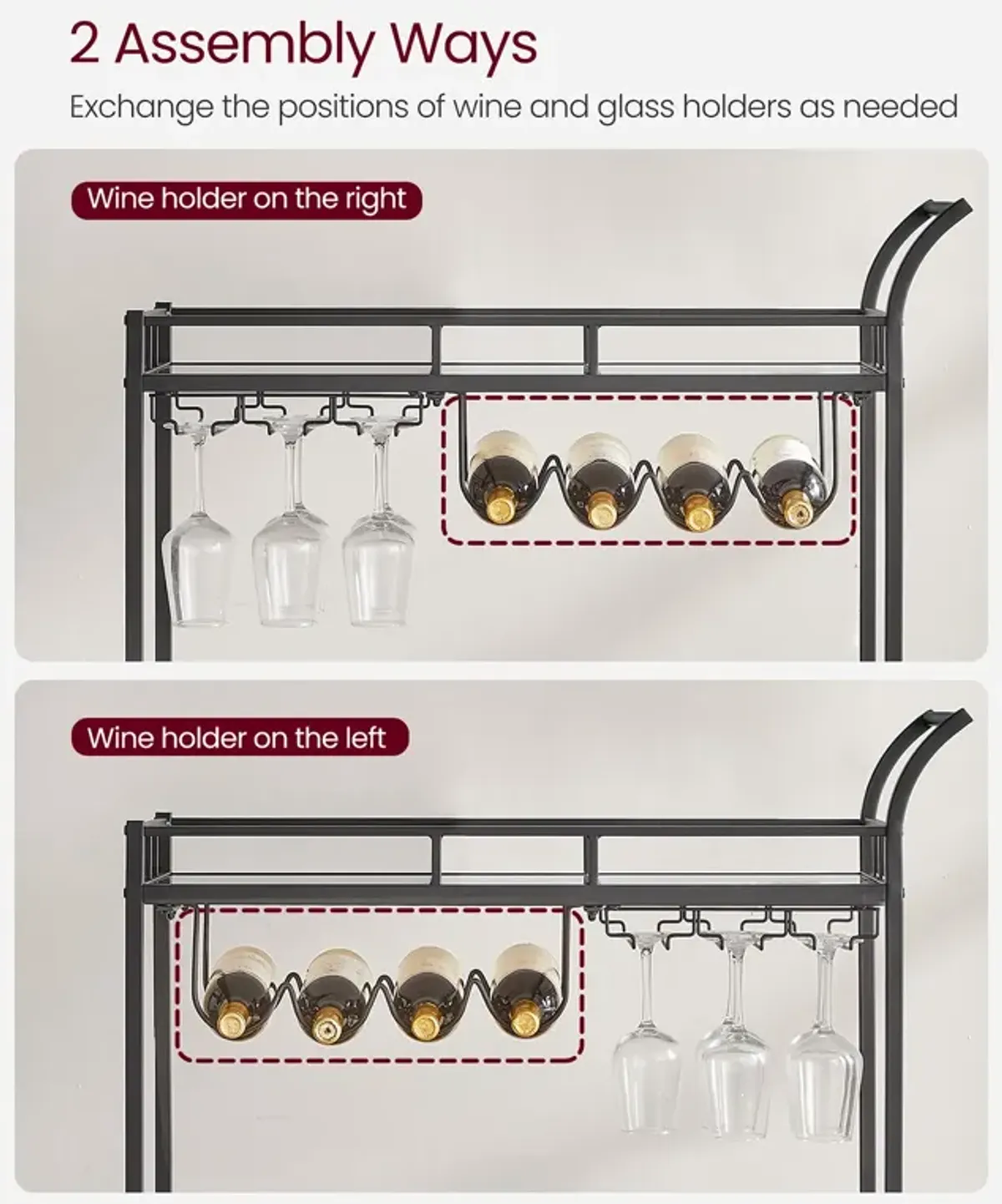 Home Bar Serving Cart with Dual Mirrored Shelves – Elegant Gold Design