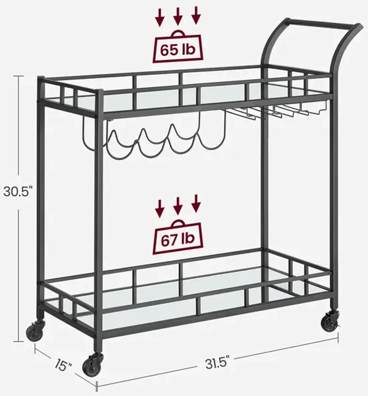 Home Bar Serving Cart with Dual Mirrored Shelves – Elegant Gold Design