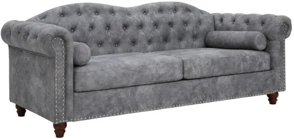 Chesterfield Tufted Fabric Sofa - Large-Grey
