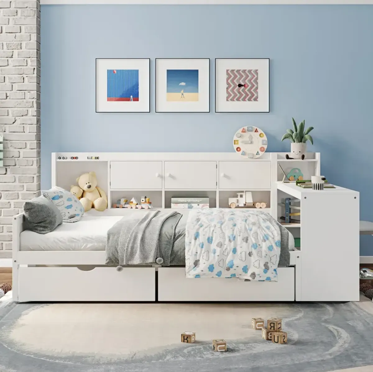 Merax Wooden L-Shape Daybed with Storage