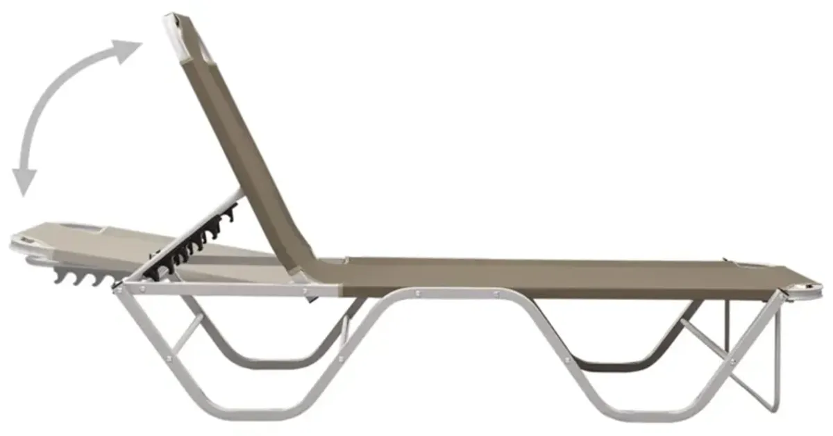 vidaXL Outdoor Sun Lounger - Aluminum and Textilene Construction, Adjustable Reclining Positions, Taupe and Silver, Ideal for Beach Camping and Garden Leisure, Assembly Required