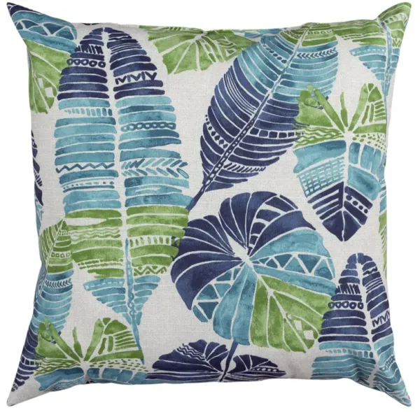 22"x22" Indoor/Outdoor Pillow, Tropical Green Blue