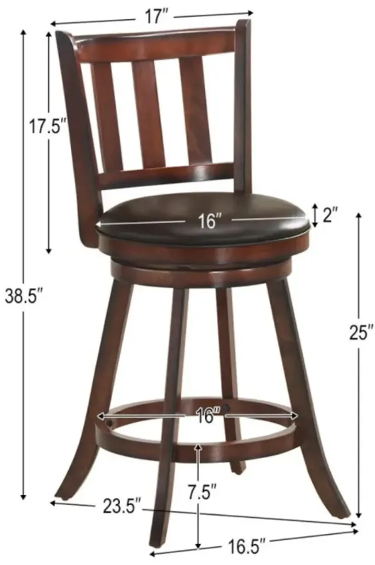 Hivvago 2 Pieces 360 Degree Swivel Wooden Counter Height Bar Stool Set with Cushioned Seat