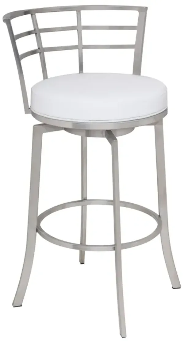 Viper Counter Height Swivel White Faux Leather and Brushed Stainless Steel Bar Stool