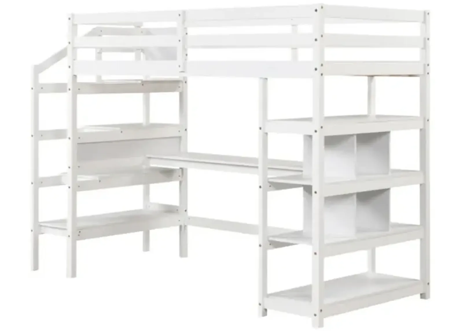 Hivvago Twin Size Loft Bed with Desk, Storage Stairs, Shelves, and Safety Guardrails - The Ultimate Space-Saving Solution