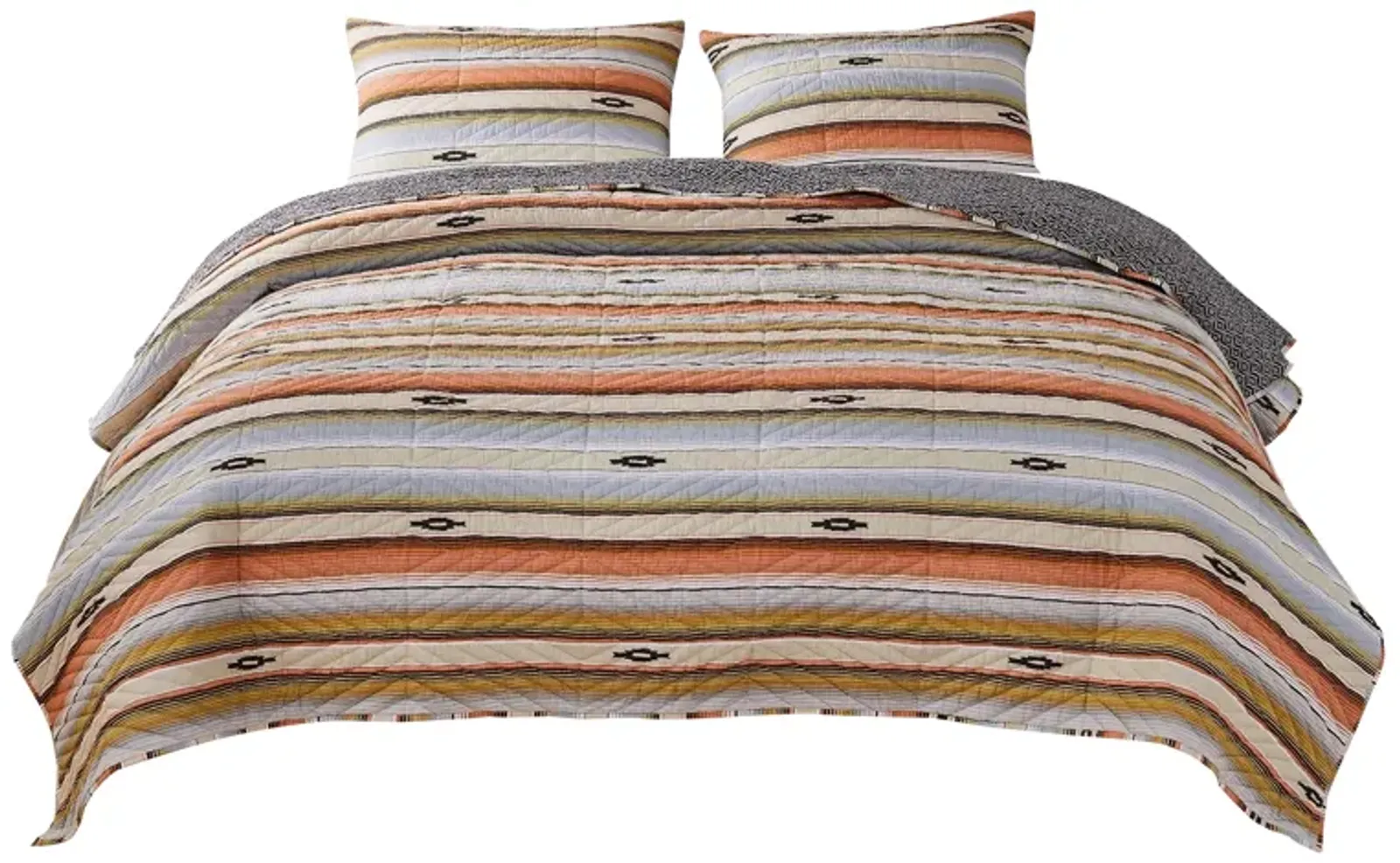 3 Piece Microfiber Full Size Quilt Set with Chevron Print, Multicolor - Benzara