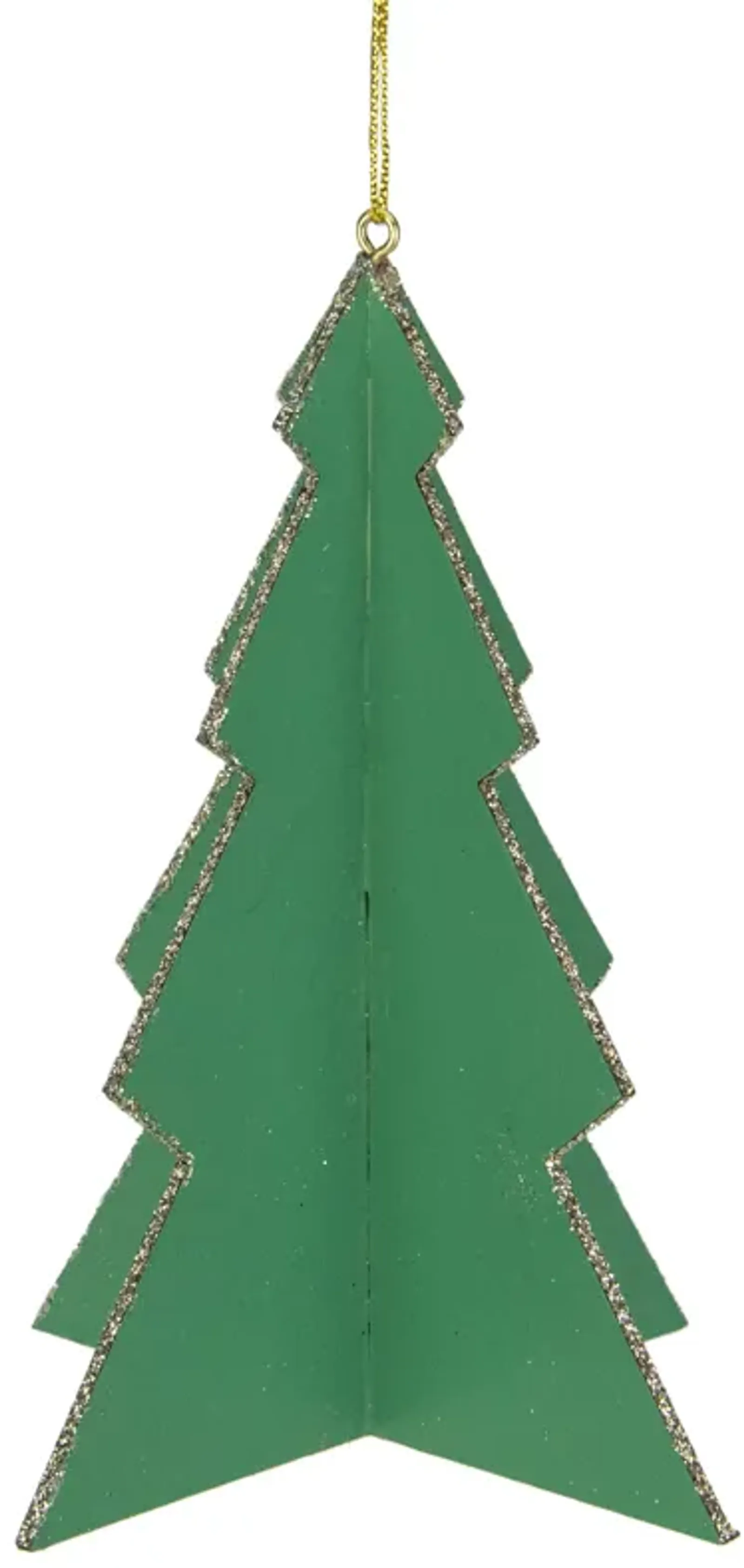 5.25" Green 3D Tree With Silver Glitter Accents Christmas Ornament