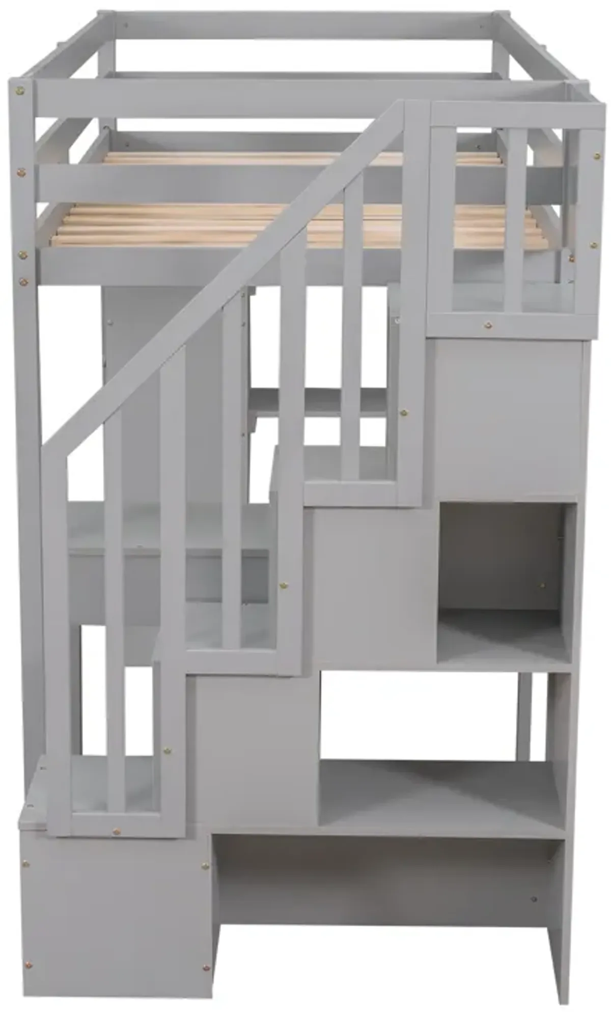 Whisen Modern Design Twin Size Wooden Loft Bed with Storage Drawers, Desk and Stairs