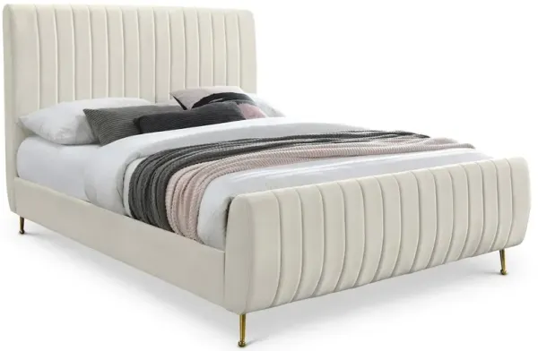 Meridian Furniture Zara Cream Velvet Full Bed