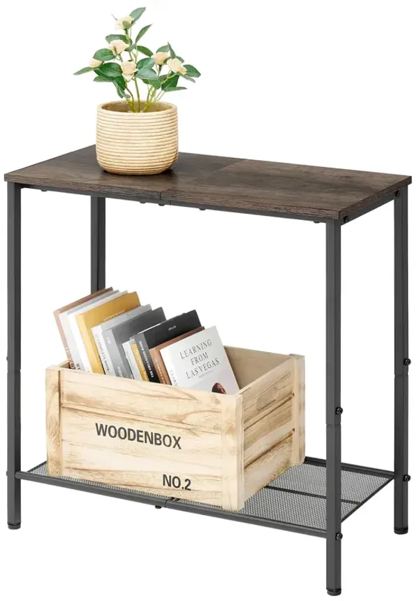 Hoctieon 2 Tier End Table, Sofa Side Table, Narrow Side Table with Storage, Slim Nightstand for Small Spaces, Metal Frame, for L