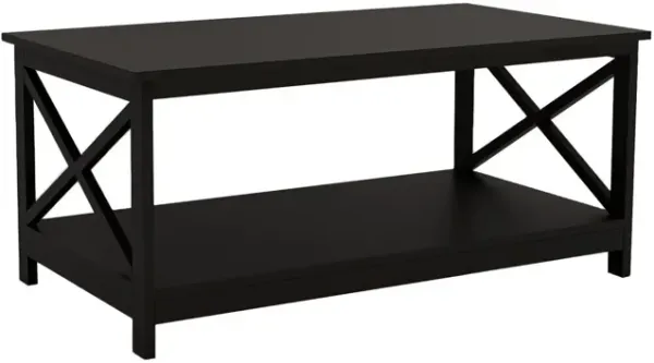 Hep 40 Inch Coffee Table with 1 Shelf, and Crossed Accent Frame, Black-Benzara
