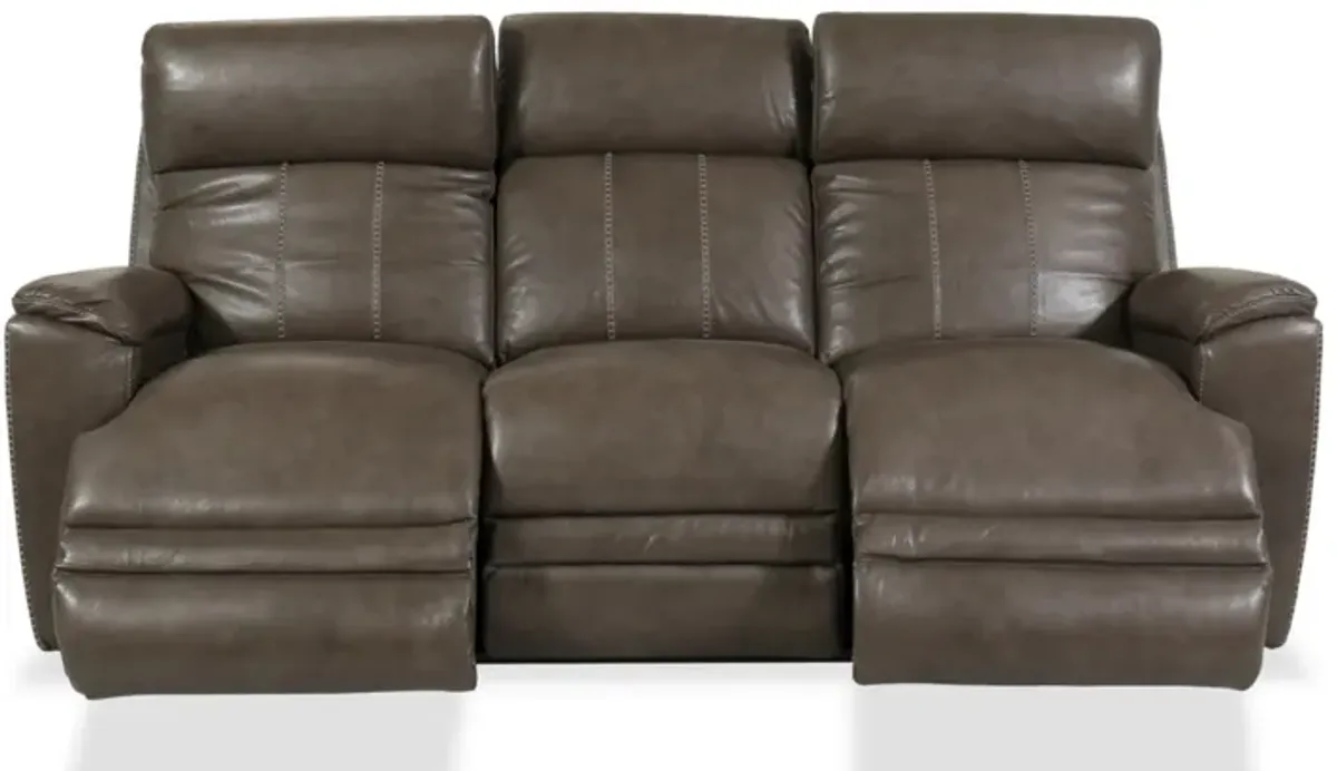 Talladega Grey Leather Power Reclining Sofa with Headrest