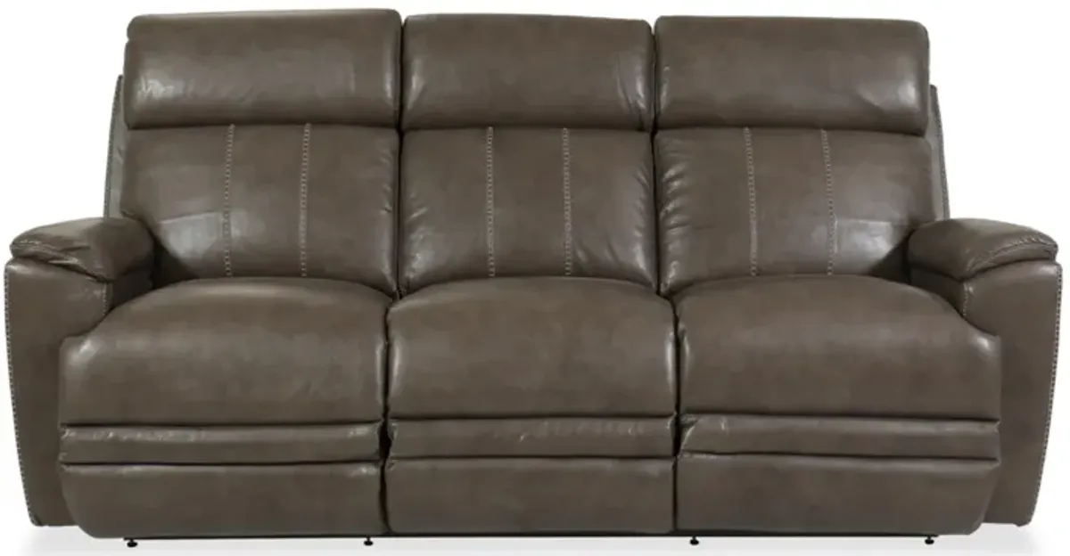 Talladega Grey Leather Power Reclining Sofa with Headrest