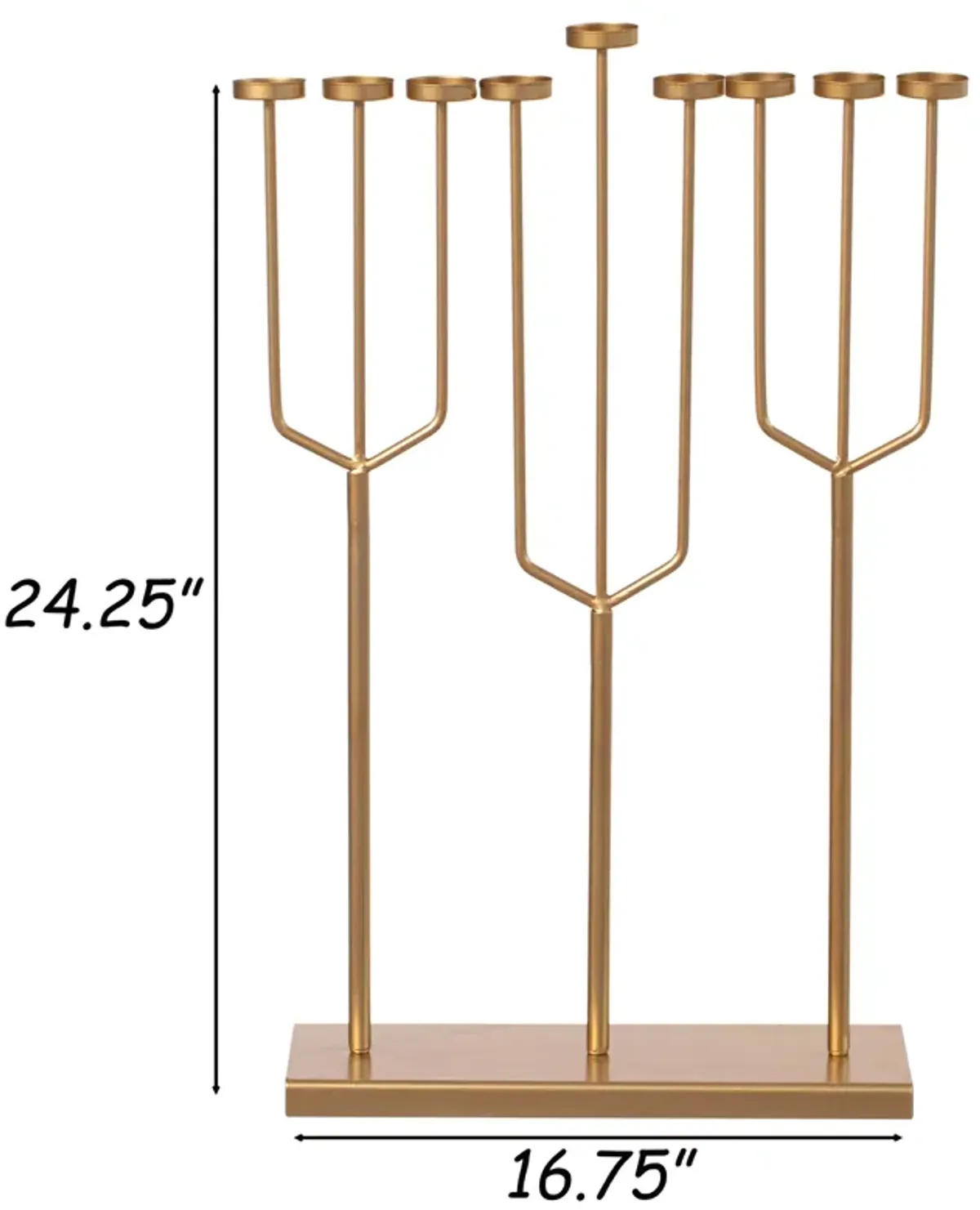 Modern Design Small Hanukkah Menorah Exceptional presentational piece, 9 Branch Tea Light Candle Holders, Gold