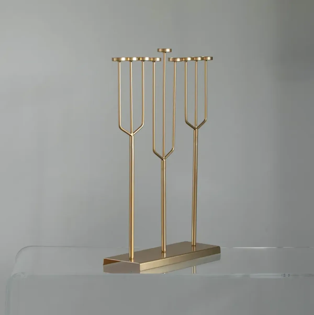 Modern Design Small Hanukkah Menorah Exceptional presentational piece, 9 Branch Tea Light Candle Holders, Gold