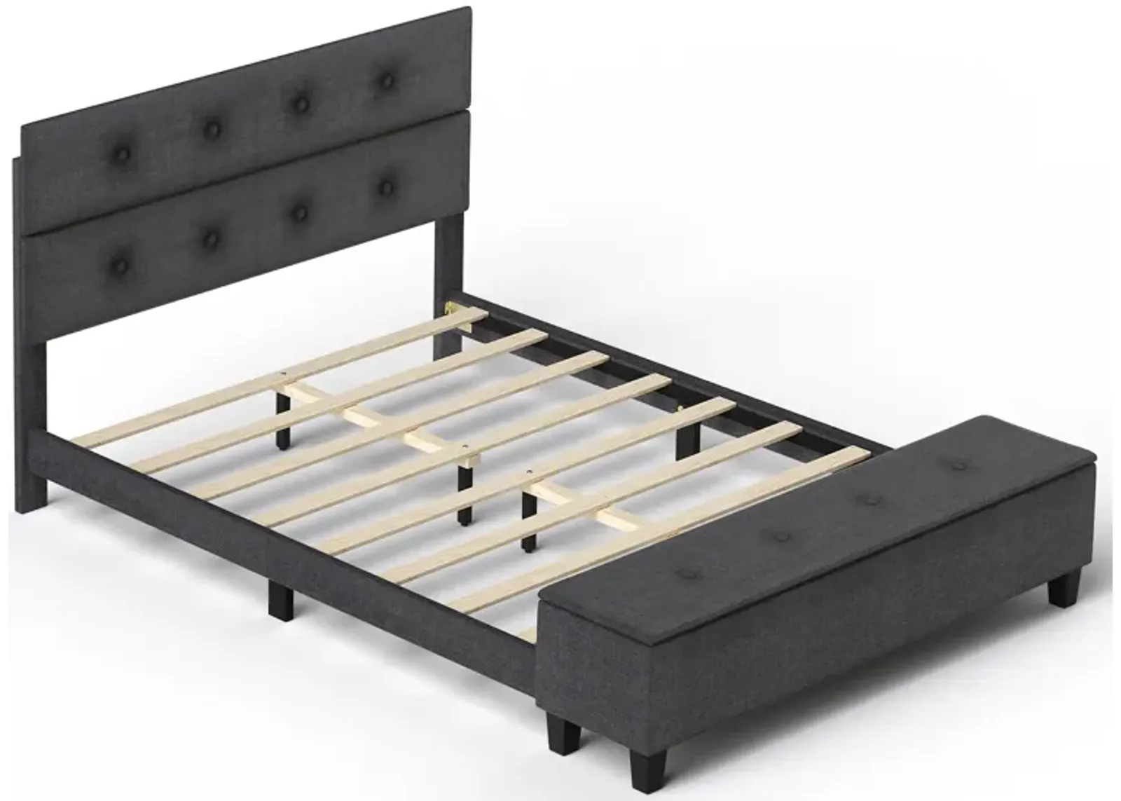 Upholstered Bed Frame with Ottoman Storage