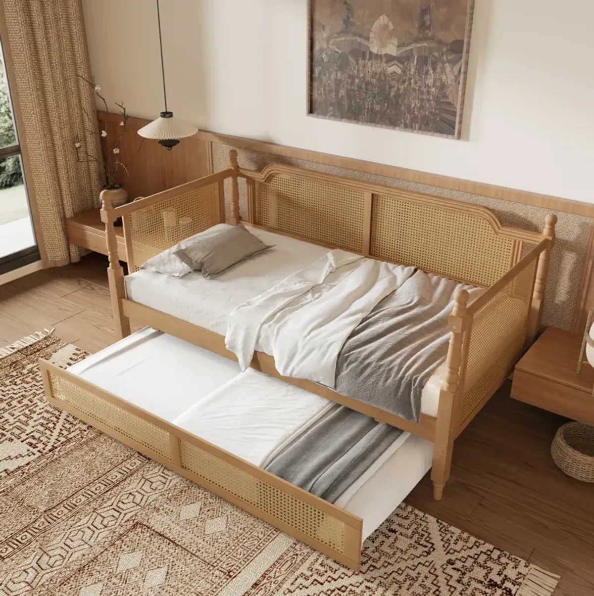 Merax Traditional Daybed with Trundle for Limited Space