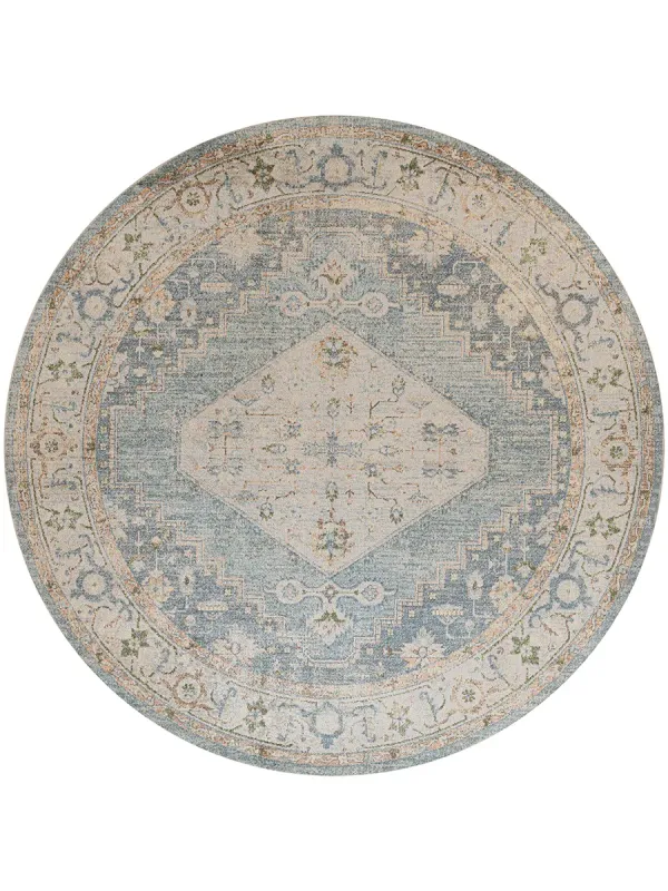 Astra Machine Washable ASW11 Silver/Blue 4' x Round Rug