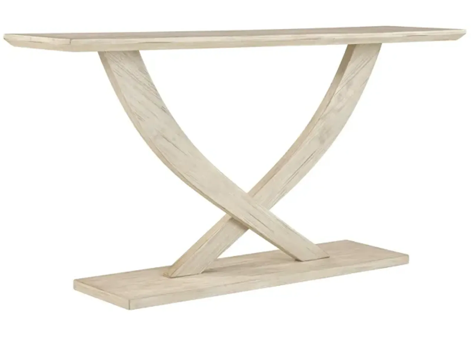 Rase 57 Inch Console Table, Cross Leg Design, Pedestal Base, Whitewash Wood - Benzara