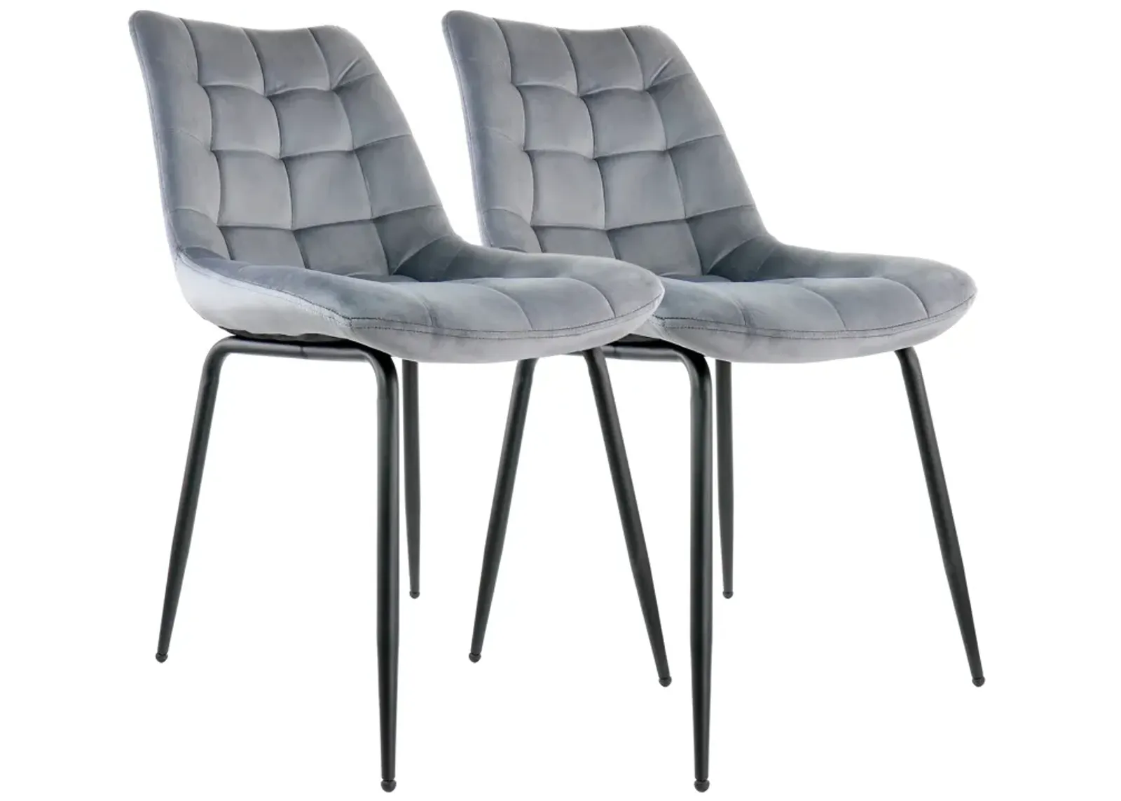 Elama 2 Piece Velvet Tufted Chair in Gray with Black Metal Legs