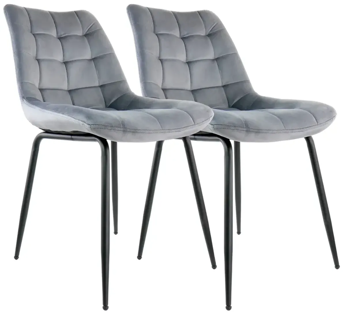 Elama 2 Piece Velvet Tufted Chair in Gray with Black Metal Legs