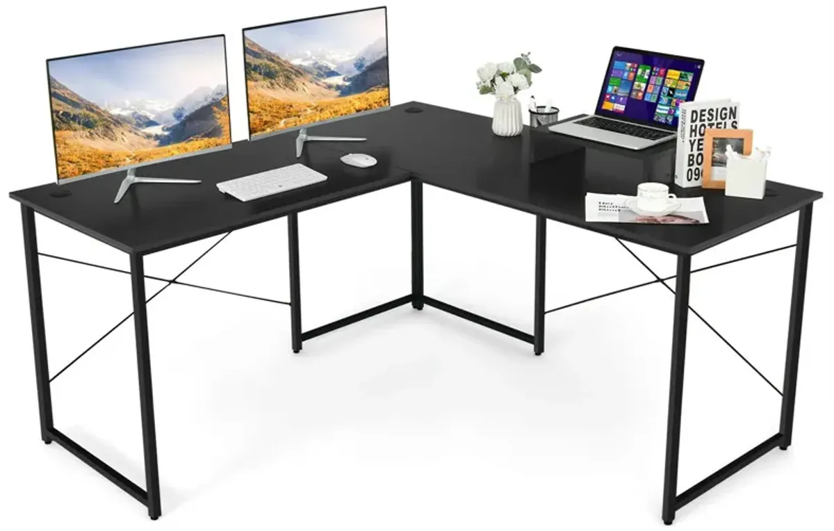 95 Inch 2-Person L-Shaped Long Reversible Computer Desk with Monitor Stand