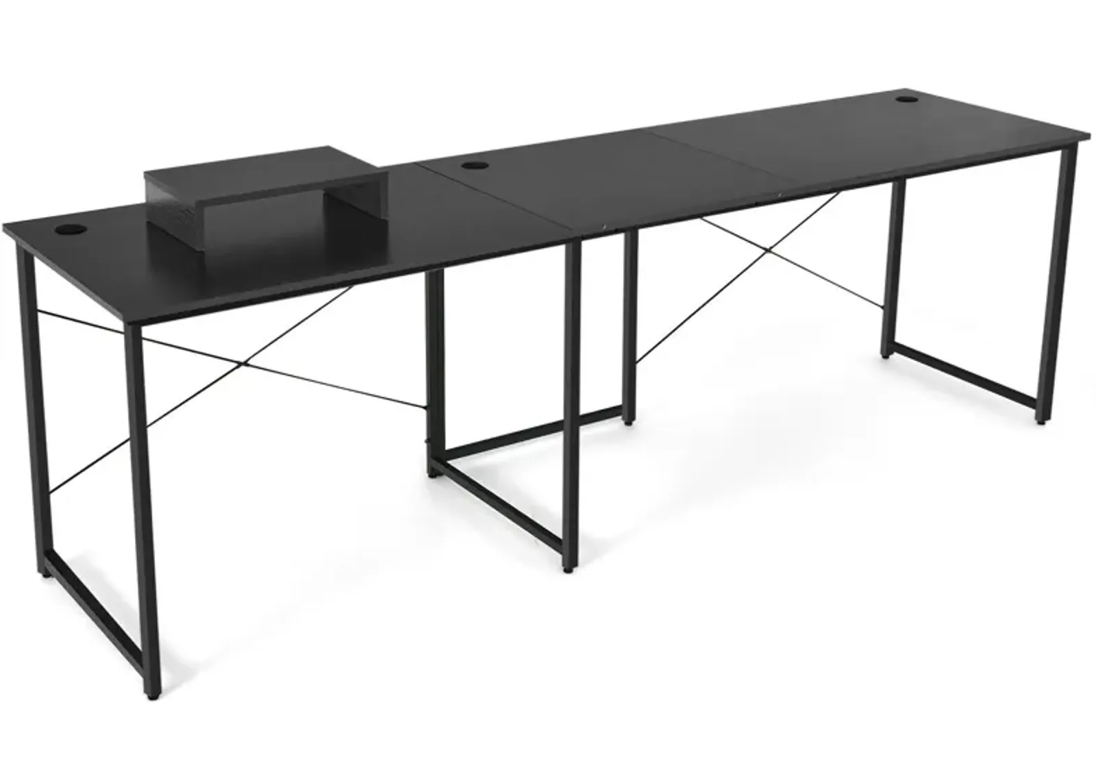 95 Inch 2-Person L-Shaped Long Reversible Computer Desk with Monitor Stand