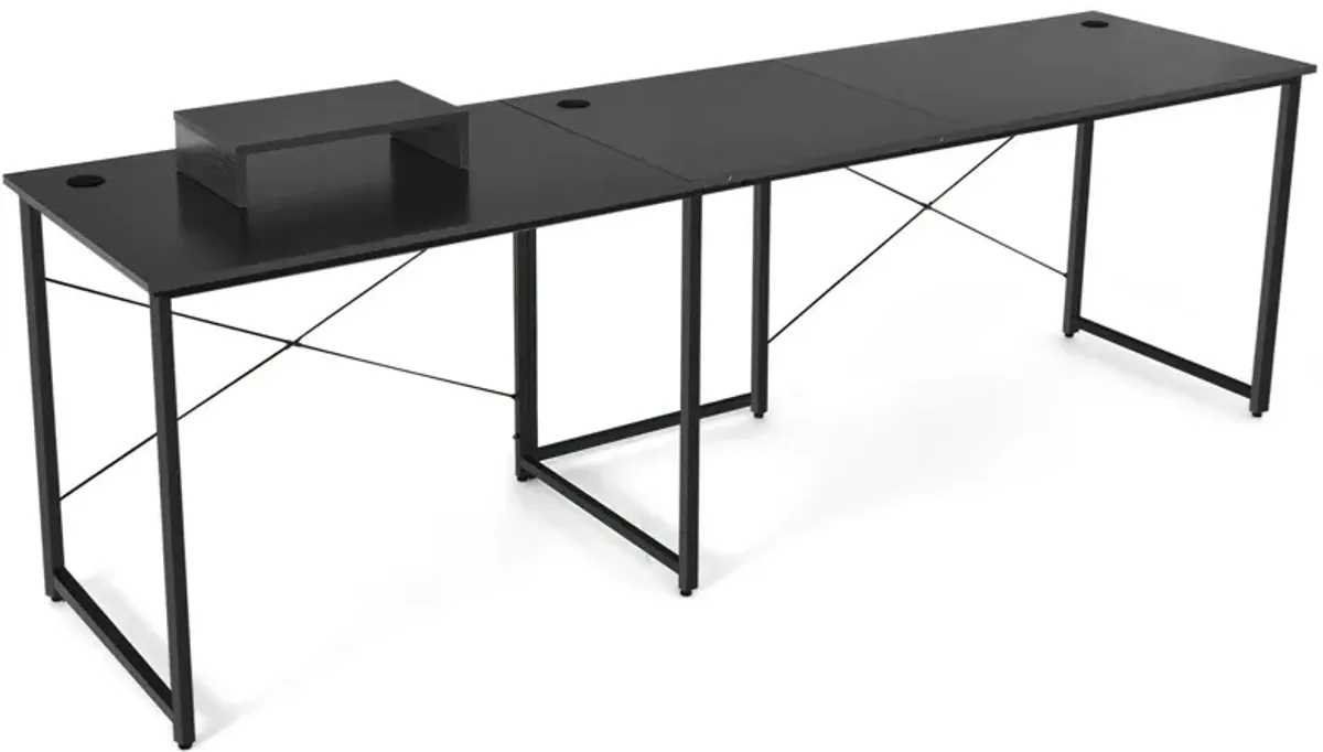 95 Inch 2-Person L-Shaped Long Reversible Computer Desk with Monitor Stand