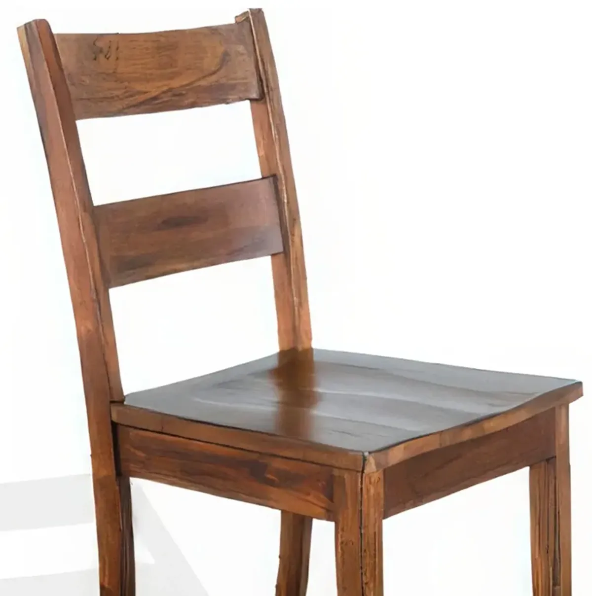 Reggie Barstool Chair Set of 2, Ladderback Design, Brown Mahogany Wood - Benzara