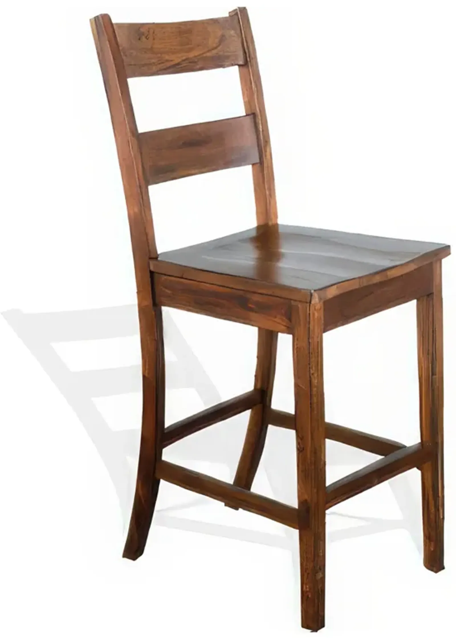 Reggie Barstool Chair Set of 2, Ladderback Design, Brown Mahogany Wood - Benzara