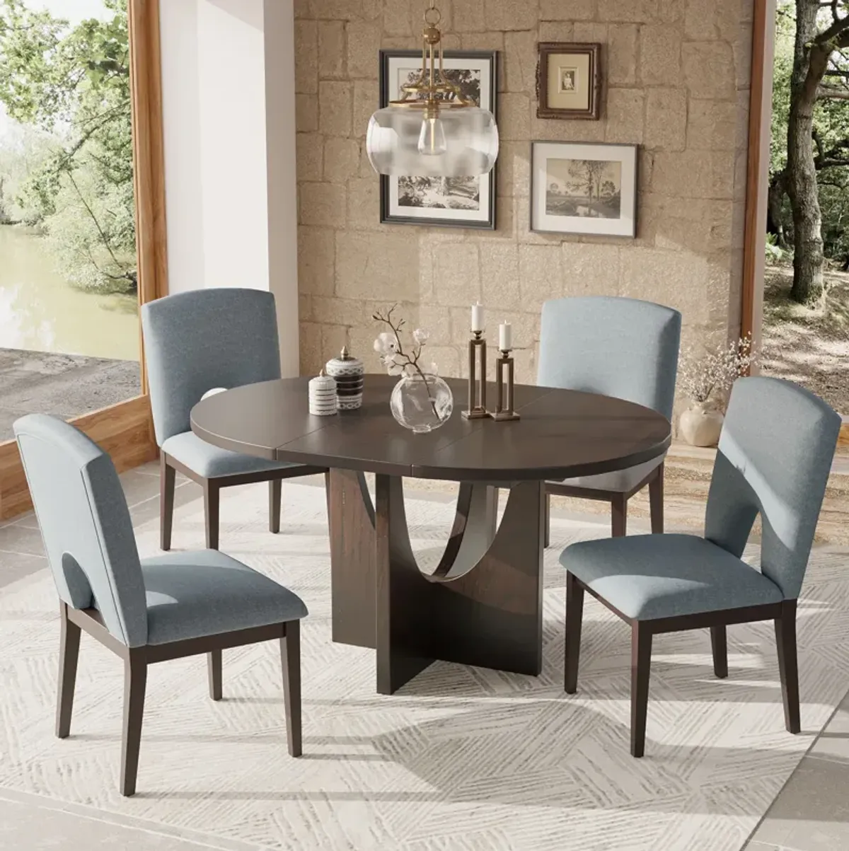 Merax 5-Piece Extendable Round Dining Table Set