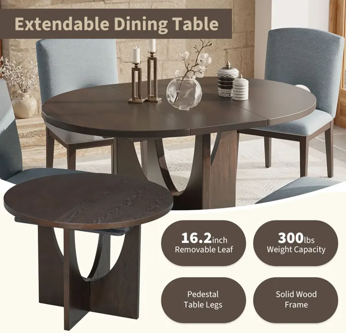 Merax 5-Piece Extendable Round Dining Table Set