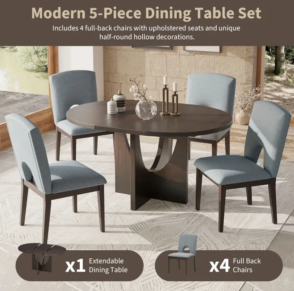 Merax 5-Piece Extendable Round Dining Table Set