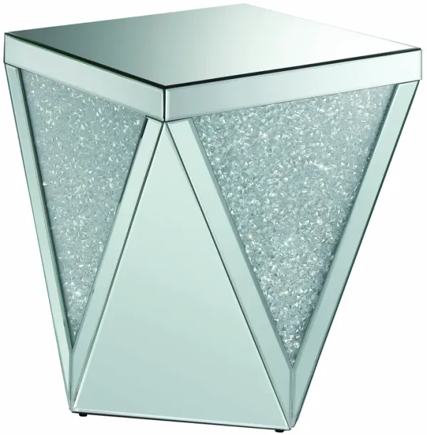 Coaster Furniture Square Triangle Detailing Silver and Clear Mirror End Table 722507