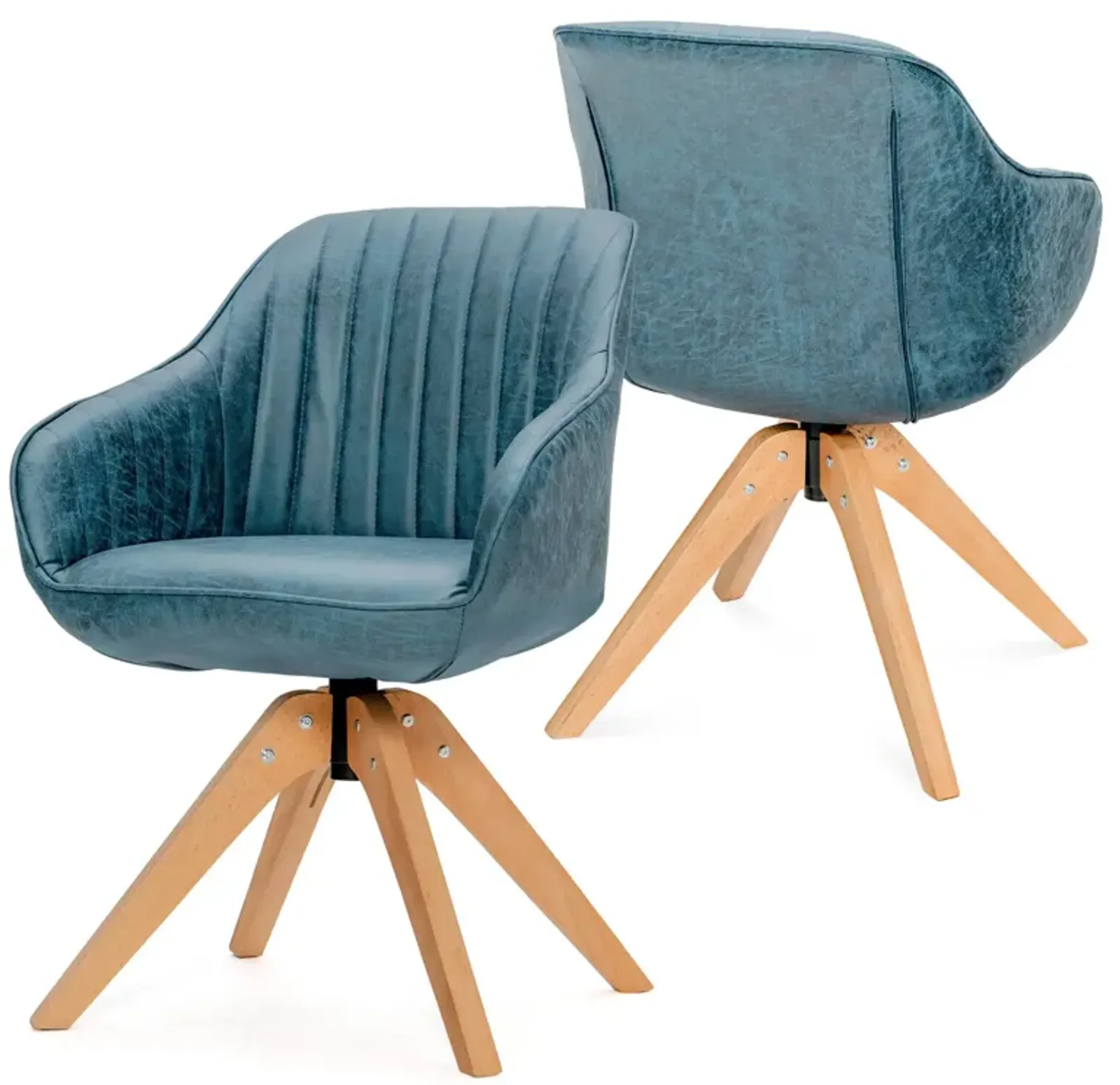 Modern Leathaire Set of 2 Swivel Accent Chair with Beech Wood Legs