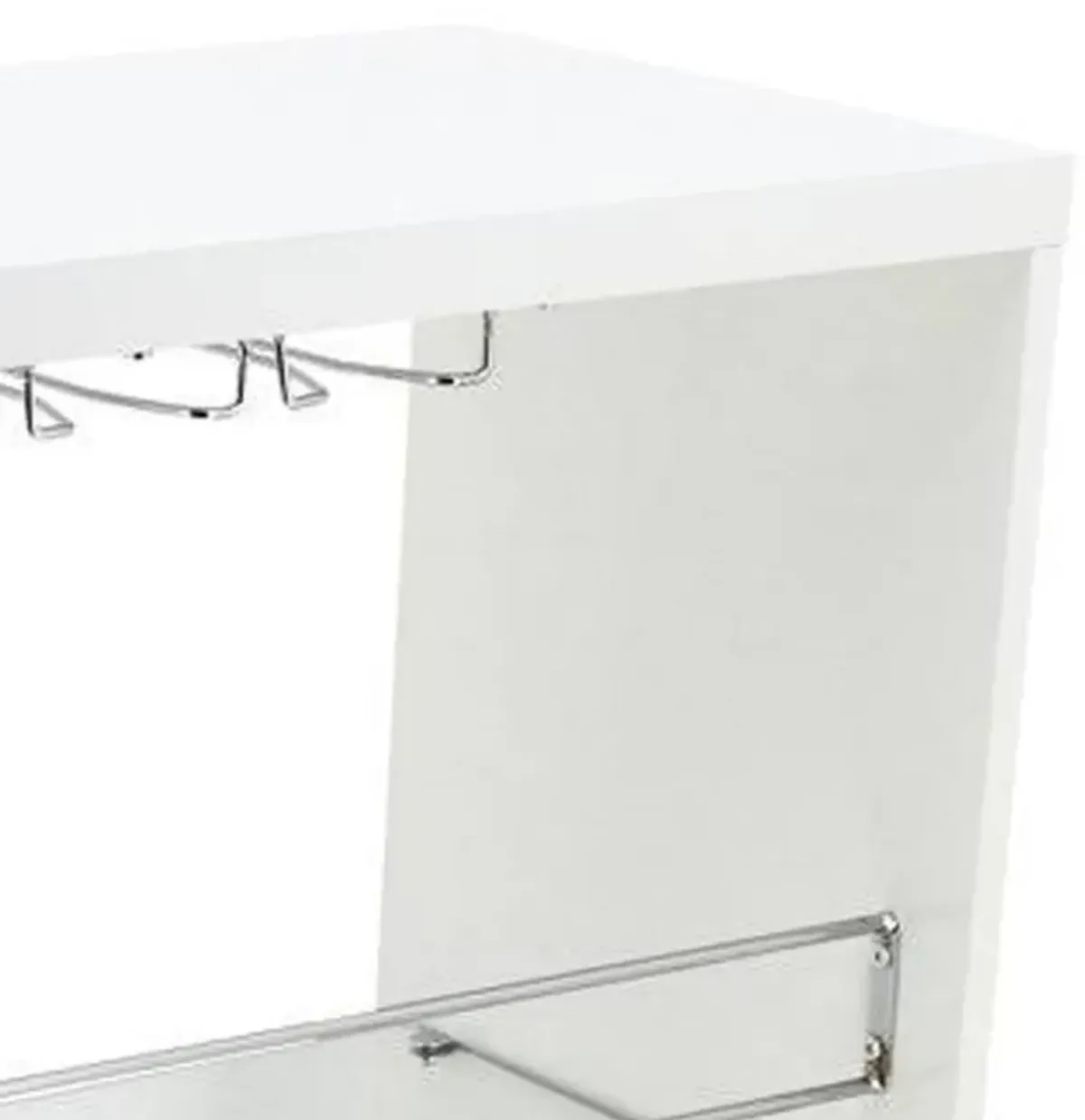 Zaina 42 Inch Modern Bar Table, 3 Shelves, Tempered Glass, White, Chrome - Benzara