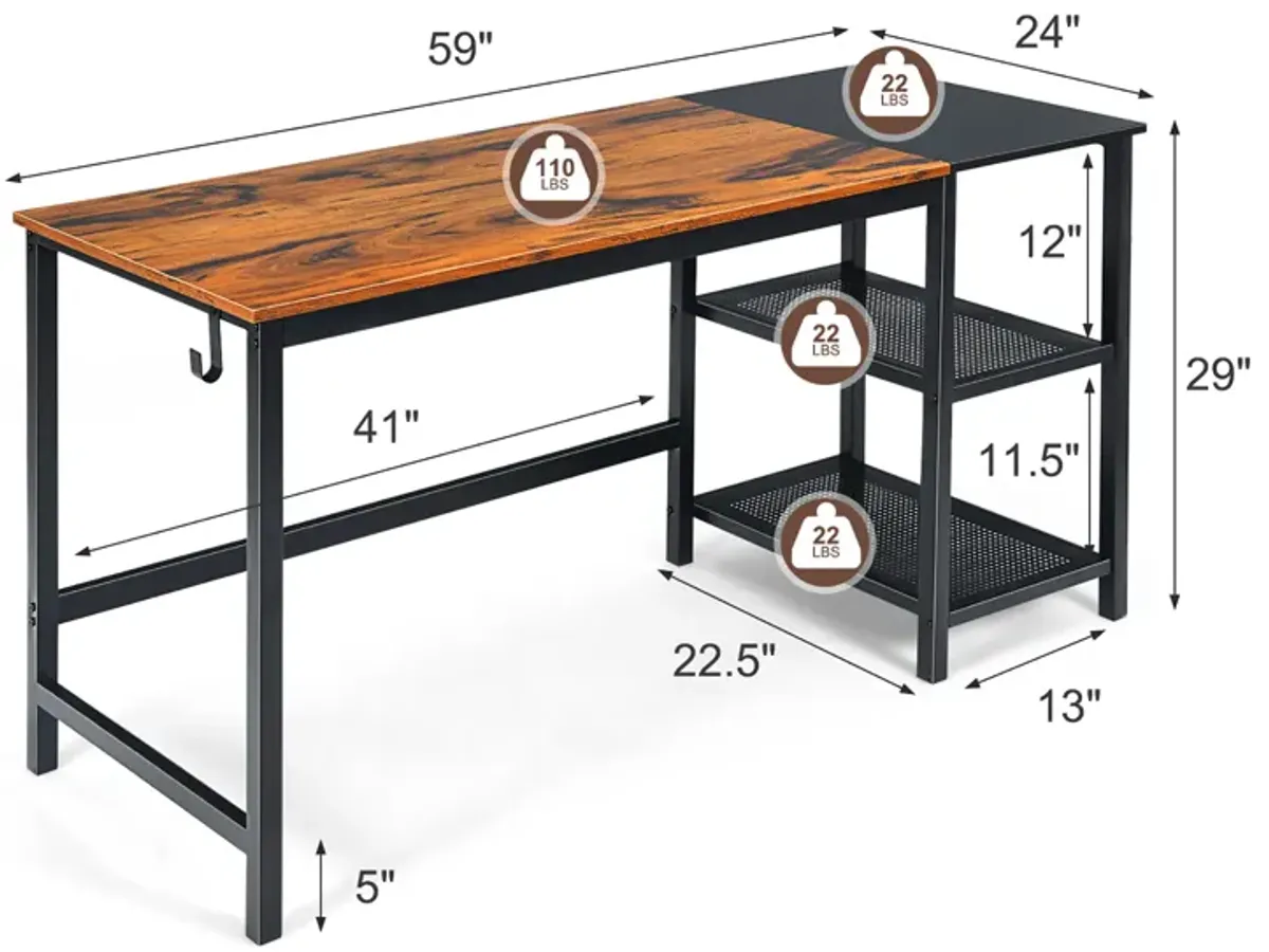 Costway 59''  Home Office Computer Desk Study Laptop Table Detachable Shelf