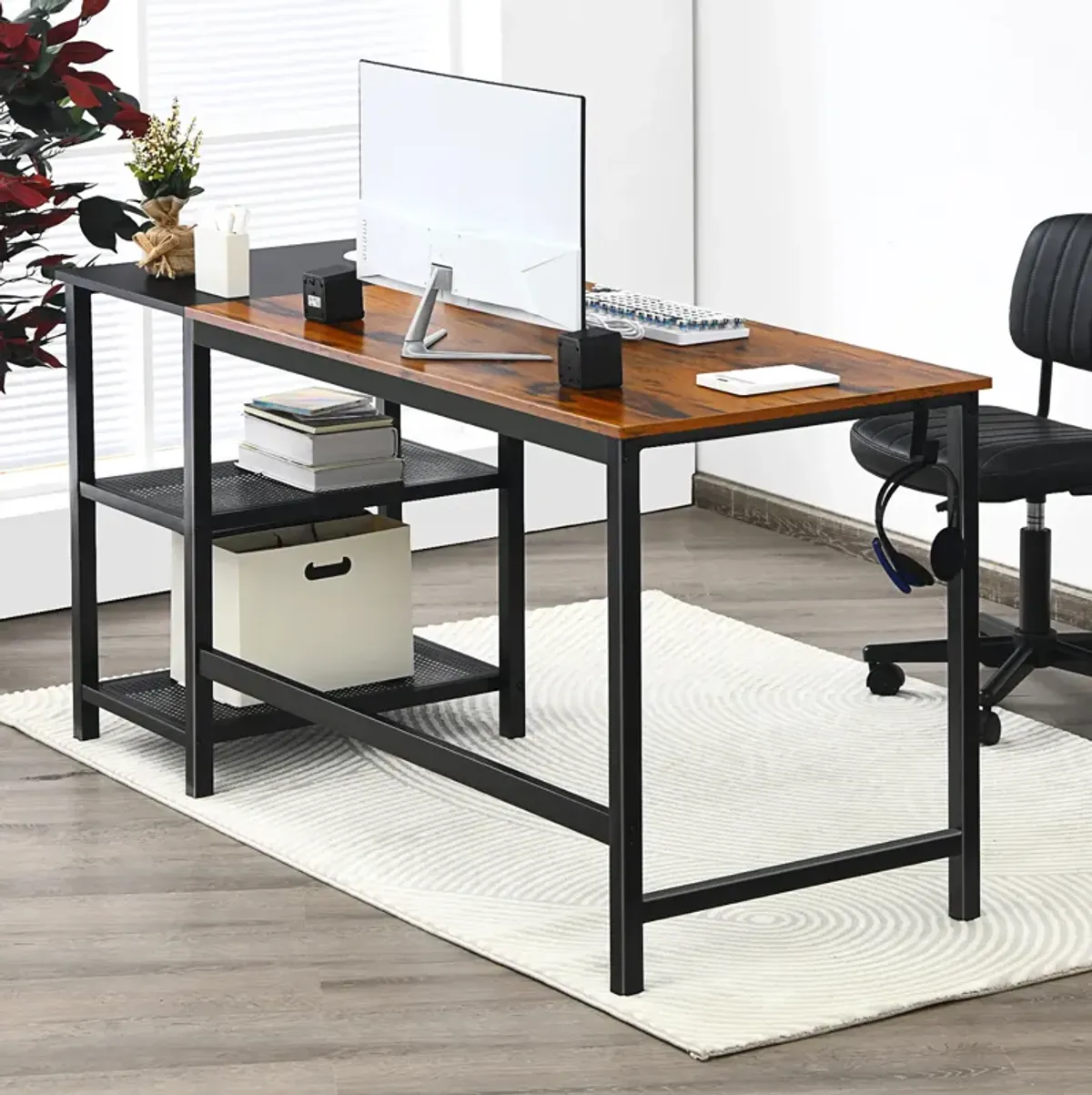 Costway 59''  Home Office Computer Desk Study Laptop Table Detachable Shelf