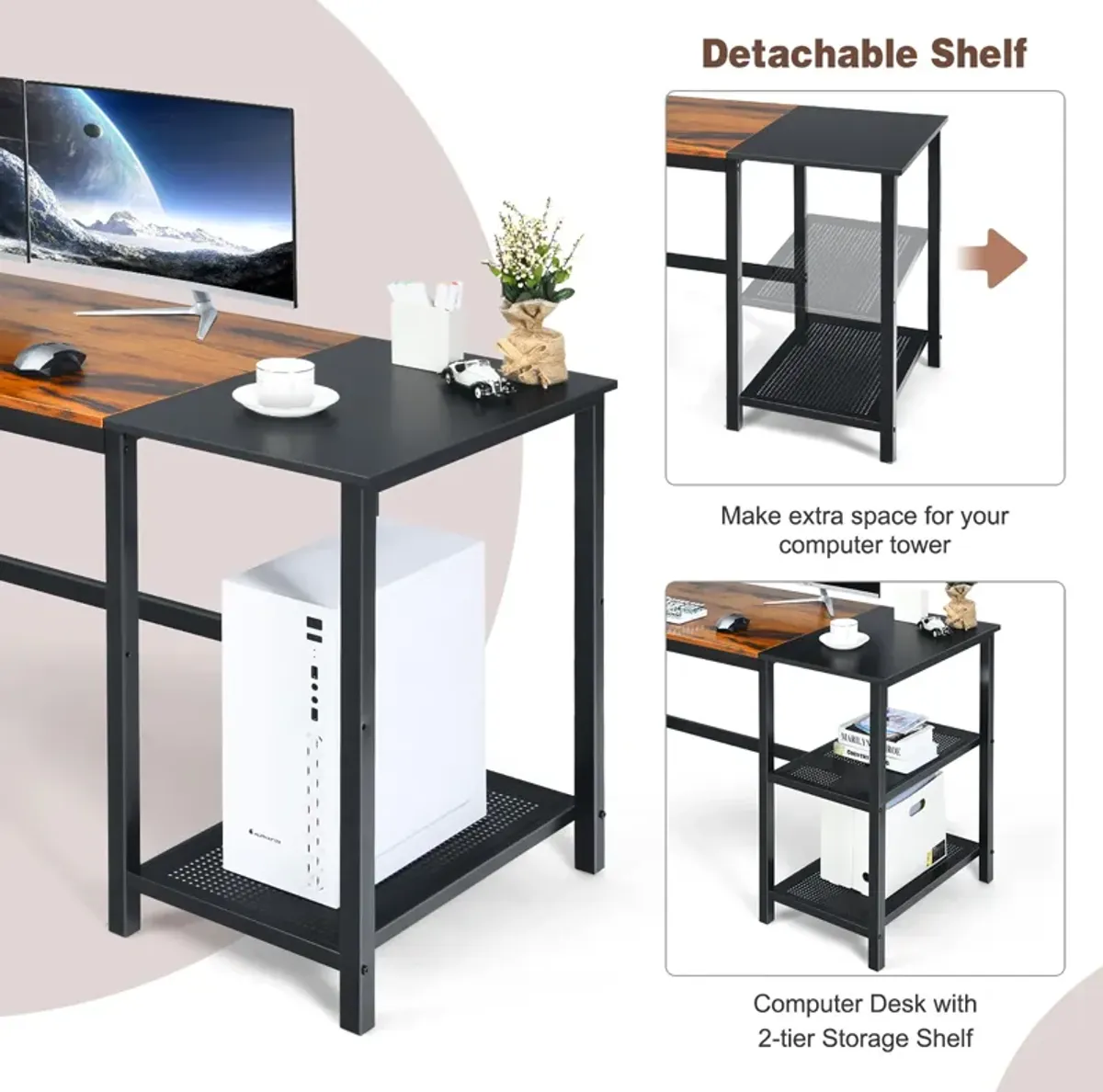 Costway 59''  Home Office Computer Desk Study Laptop Table Detachable Shelf