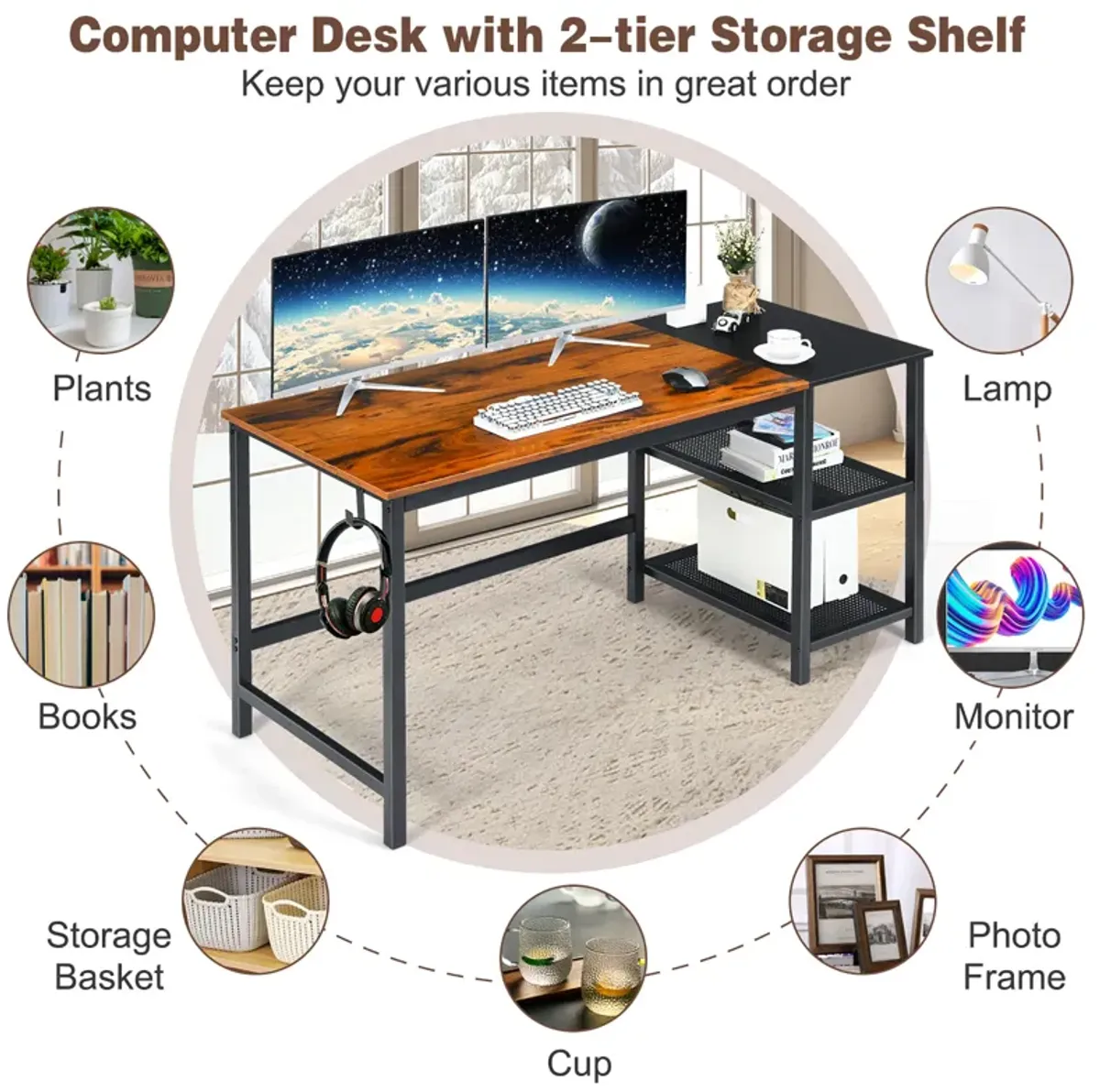 Costway 59''  Home Office Computer Desk Study Laptop Table Detachable Shelf