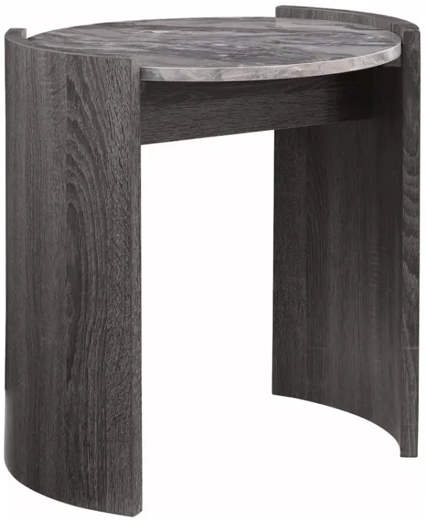 Gladstone Round Faux Marble Top End Table Distressed Grey