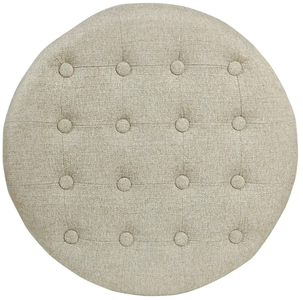 Textured Woven Fabric Upholstered Round Ottoman with Lift Top Storage, Beige and Brown - Benzara